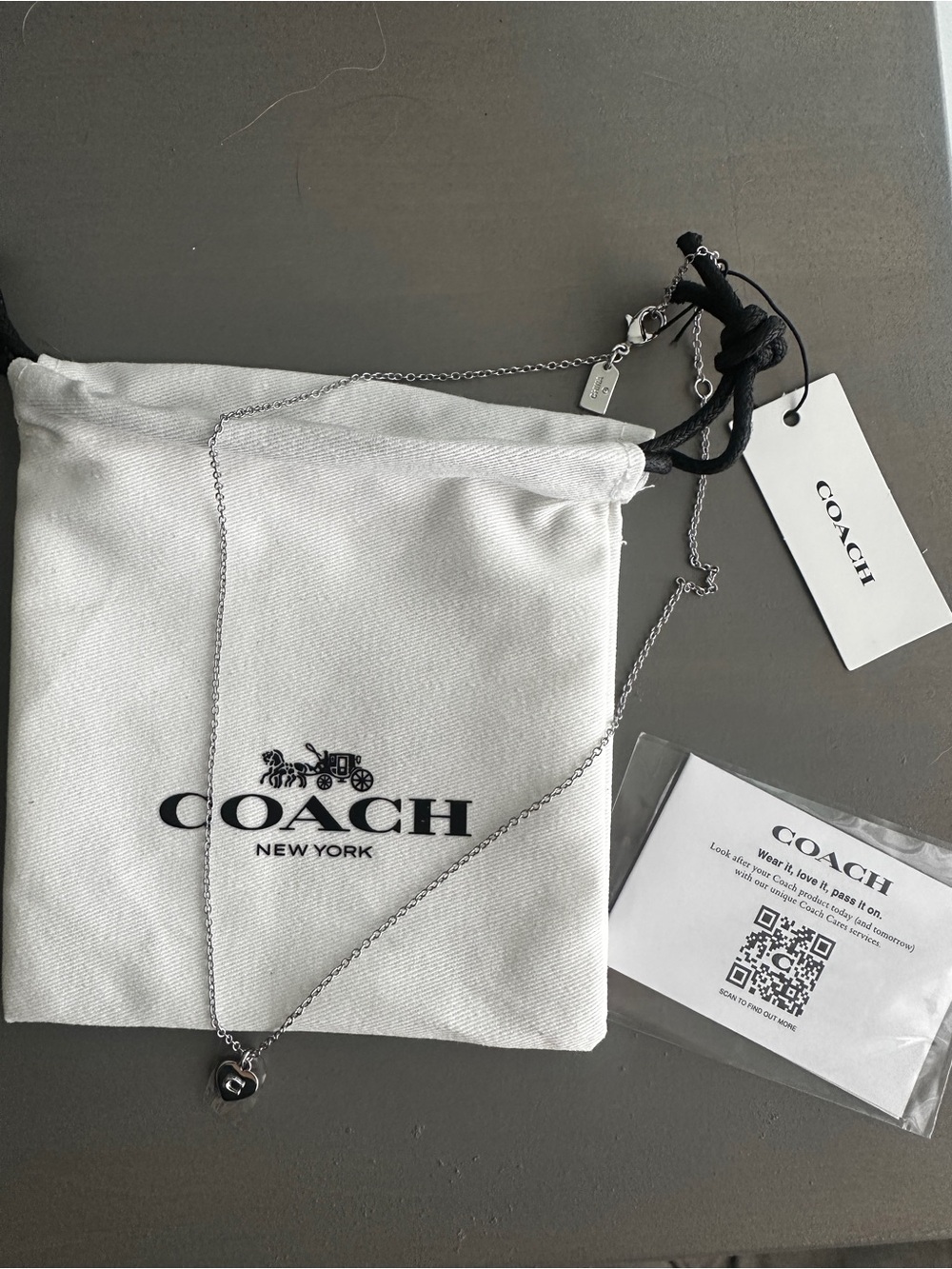 Coach Silver Heart Charm Necklace